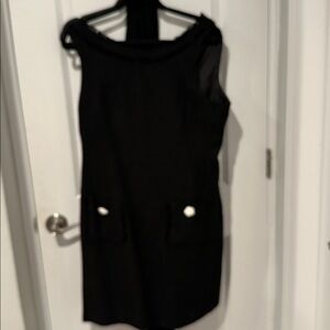 Karl Lagerfeld Paris Black Panel Dress With Flower Button Accents